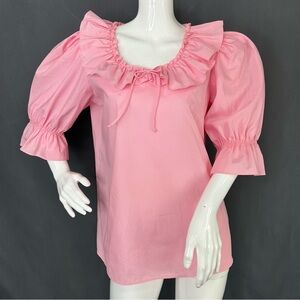 Pink Ruffled Puff Sleeve Cute Coquette Western Peasant Top Small Partners Please